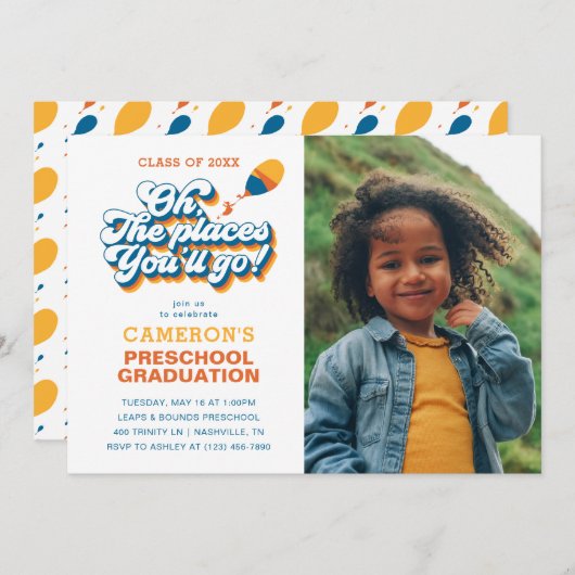 Invitation Oh, Les Endroits Où Tu Vas Aller ! Photo d'obtenti (Devant / Derrière)