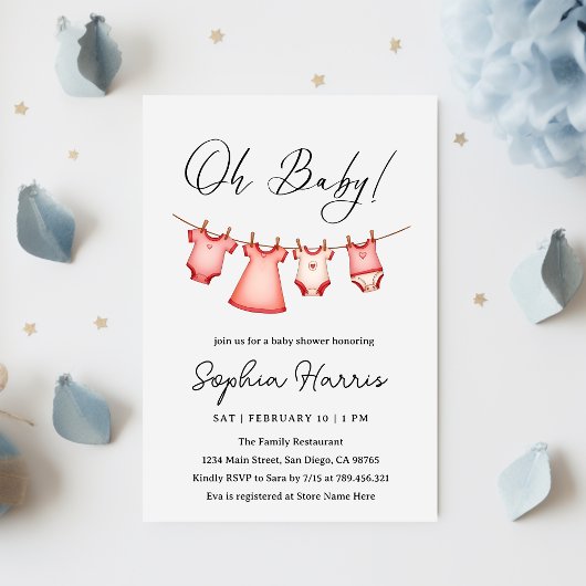 Invitation Oh ma petite fille Baby shower rose