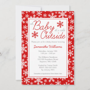 Invitation Oh mon bébé, il fait froid dehors Baby shower roug