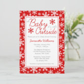 Invitation Oh mon bébé, il fait froid dehors Baby shower roug (Debout devant)