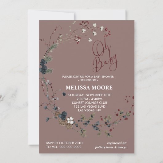 Invitation Oh mon bébé pinecones de verdure d'hiver (Devant)