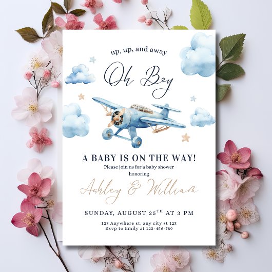 Invitation Oh mon Dieu ! Adventure Await Avion Boy Baby showe