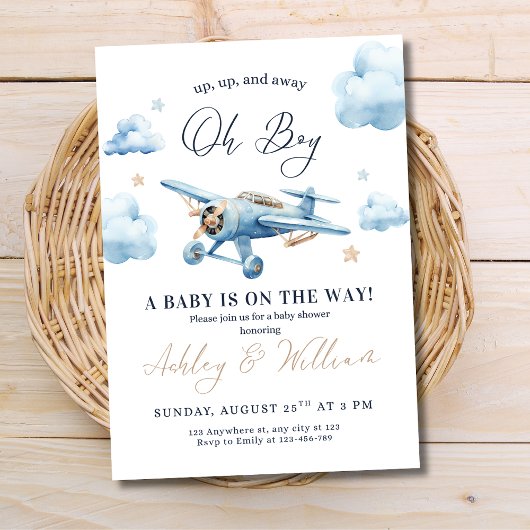 Invitation Oh mon Dieu ! Adventure Await Avion Boy Baby showe