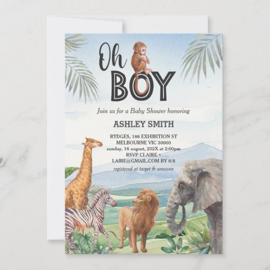 Invitation Oh mon Dieu ! Baby shower animalier sauvage (Devant)