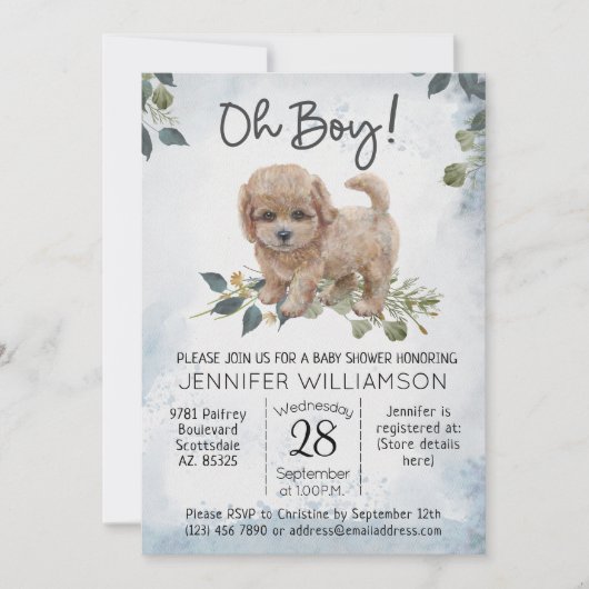Invitation Oh mon Dieu ! Baby shower d'aquarelle Cockapoo Pup (Devant)
