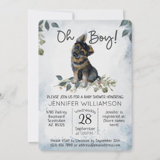 Invitation Oh mon Dieu ! Baby shower d'aquarelle moderne pour (Devant)