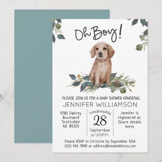 Invitation Oh mon Dieu ! Baby shower de chiens Golden Retriev (Devant / Derrière)