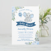Invitation Oh mon Dieu ! Baby shower Floral bleu Eléphant (Debout devant)