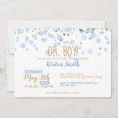 Invitation Oh mon Dieu ! Baby shower Garçon Blue & Gold Confe (Devant)