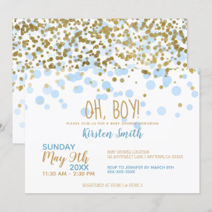 Invitation Oh mon Dieu ! Baby shower Garçon Blue & Gold Confe