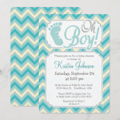Invitation Oh mon Dieu ! Bleu, Turquoise Baby shower Chevron (Devant / Derrière)