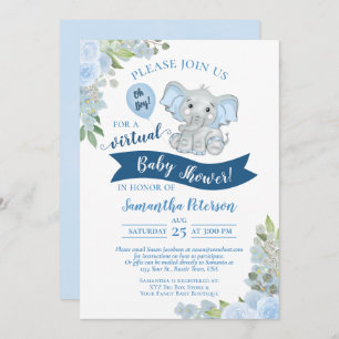 Invitation Oh mon Dieu ! Blue Elephant & Floral Baby shower v