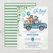 Invitation Oh mon Dieu ! Bois Animaux Baby shower de camion b (Devant / Derrière)