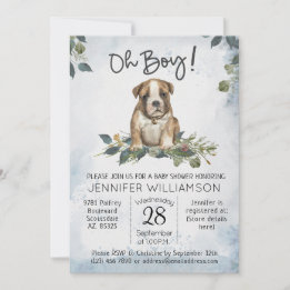 Invitation Oh mon Dieu ! Bulldog Chiot Aquarelle moderne bébé