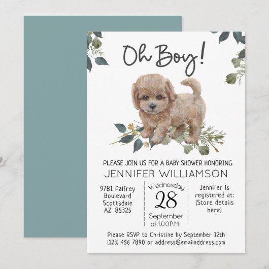 Invitation Oh mon Dieu ! Chien Baby shower Labradoodle (Devant / Derrière)