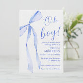 Invitation Oh mon dieu! Fête de bébé garçon ruban bleu modern (Debout devant)