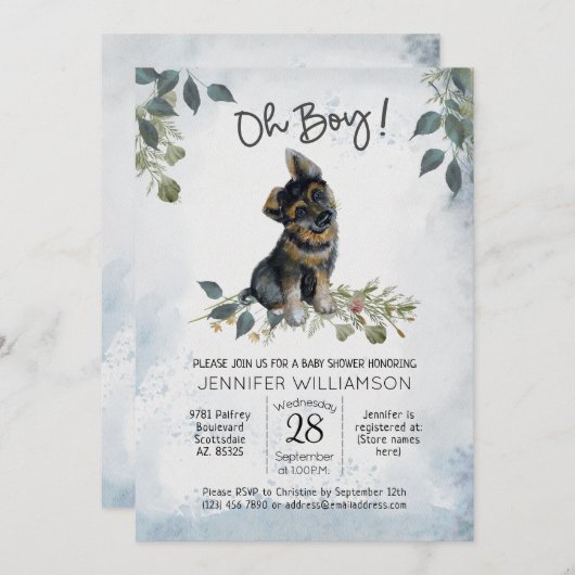 Invitation Oh mon Dieu ! Garçon bébé berger allemand (Devant / Derrière)
