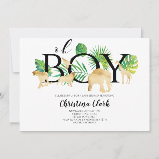 Invitation Oh mon Dieu ! Gold Faux Baby shower des animaux de (Devant)