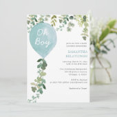 Invitation Oh mon garçon ballon aquarelle verdure garçon baby (Debout devant)