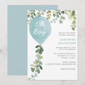 Invitation Oh mon garçon ballon aquarelle verdure garçon baby (Devant / Derrière)