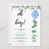 Invitation Oh mon garçon ballon vert baby shower eucalyptus (Devant)
