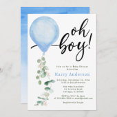 Invitation Oh mon garçon ballon vert baby shower eucalyptus (Devant / Derrière)