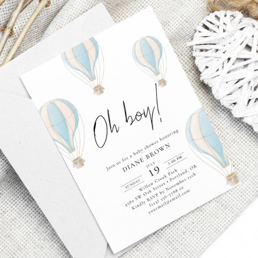 Invitation Oh mon garçon Blue Hot Air Baby shower