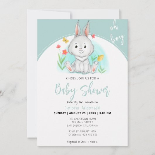 Invitation Oh mon garçon | Bunny Rabbit Baby shower Invitatio (Devant)