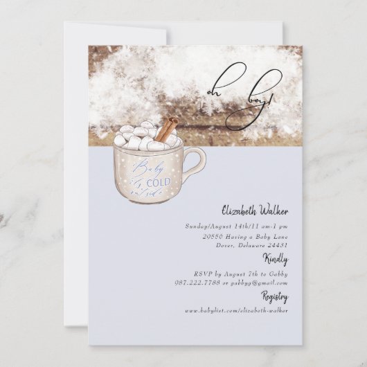 Invitation Oh mon garçon Chocolat chaud Bébé rustique Il fait (Devant)