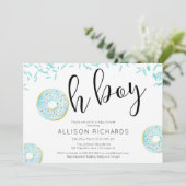 Invitation Oh mon garçon Donut arrose baby shower bleu (Debout devant)
