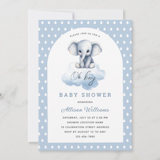 Invitation Oh mon garçon | Joli Baby shower moderne Elephant (Devant)