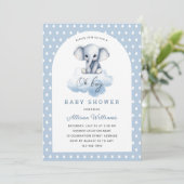 Invitation Oh mon garçon | Joli Baby shower moderne Elephant  (Debout devant)