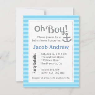 Invitation Oh mon garçon, moderne, Ancre, Baby shower Invitat