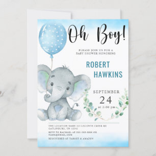 Invitation Oh mon petit Baby shower éléphant