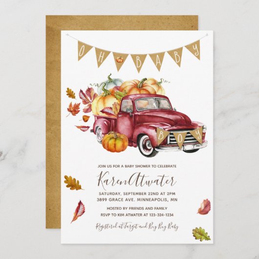 Invitation Oh mon petit Citrouille Baby shower d'automne Invi (Devant / Derrière)