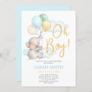 Invitation Oh mon petit garçon Baby shower d'éléphant mignon