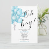Invitation Oh niño eucaliptos modernos globos azules bebé (Debout devant)