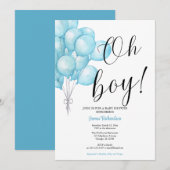 Invitation Oh niño eucaliptos modernos globos azules bebé (Devant / Derrière)