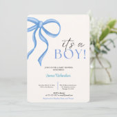 Invitation Oh niño eucaliptos modernos globos azules bebé (Debout devant)