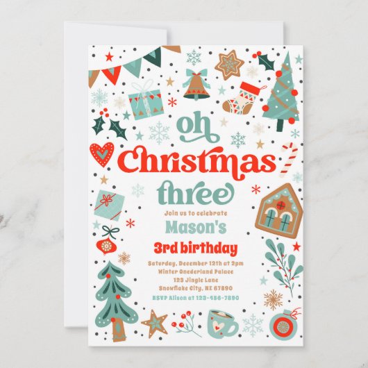 Invitation Oh Noël Trois Noël 3e fête d'anniversaire (Devant)