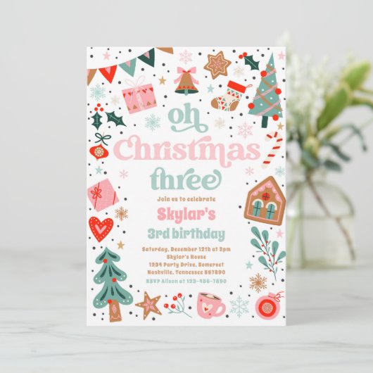 Invitation Oh Noël Trois Noël 3e fête d'anniversaire (Debout devant)