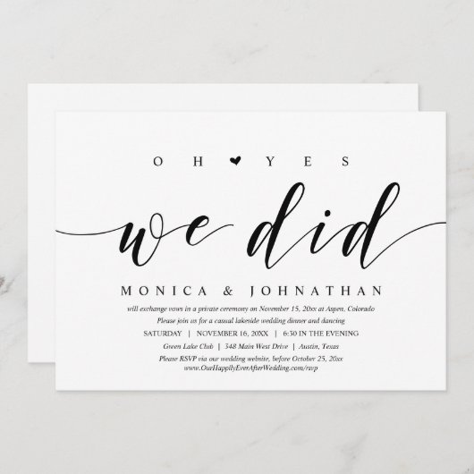 Invitation Oh oui, nous l'avons fait, dîner de mariage en fui (Devant / Derrière)