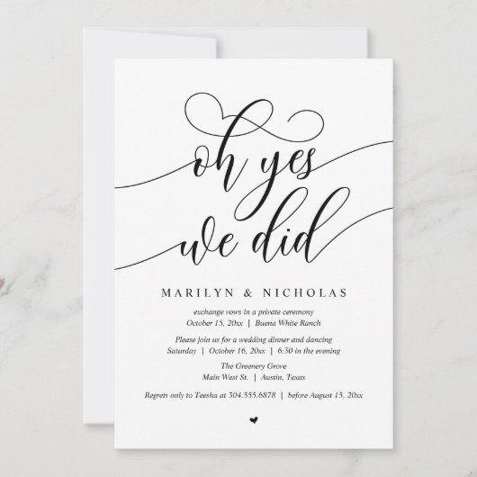 Invitation Oh oui, nous l'avons fait, Dîner de mariage en fui (Devant)