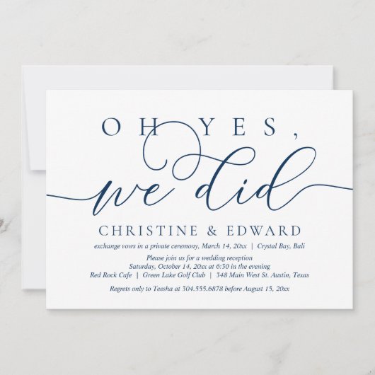 Invitation Oh Oui, Nous L'Avons Fait, Dîner Romantique Mariag (Devant)