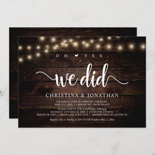 Invitation Oh oui, nous l'avons fait, Fête de Fuite Amoureuse (Devant / Derrière)