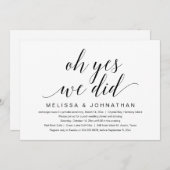 Invitation Oh Oui, Nous L'avons Fait, Fête de Fuite en Mariag (Devant / Derrière)