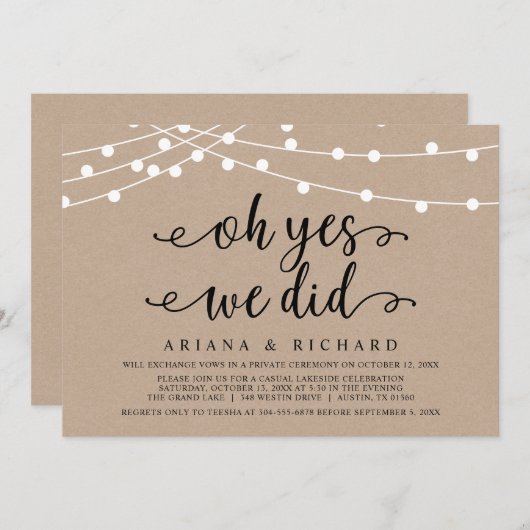 Invitation Oh oui, nous l'avons fait, Fête de Mariage en Elop (Devant / Derrière)