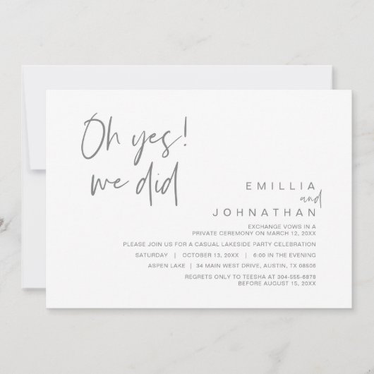 Invitation Oh Oui, Nous L'Avons Fait, Mariage Elopement Invit (Devant)