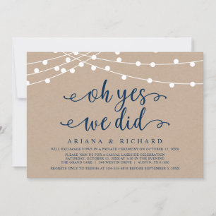 Invitation Oh oui, nous l'avons fait, Mariage Elopement Party