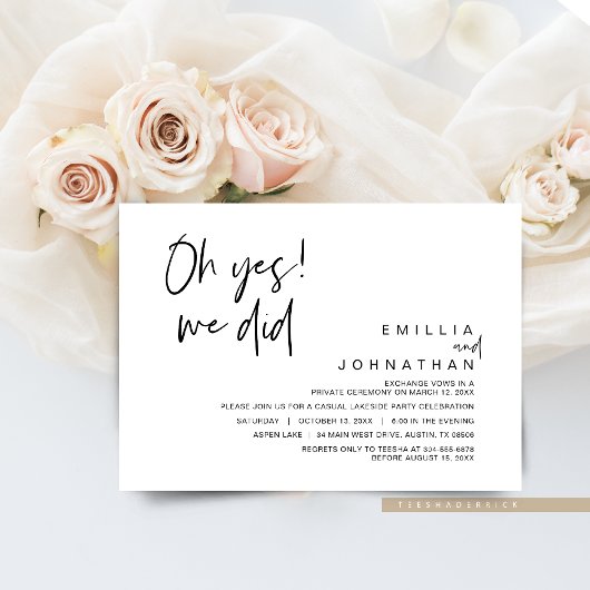 Invitation Oh Oui, Nous L'avons Fait, Mariage en Elopement